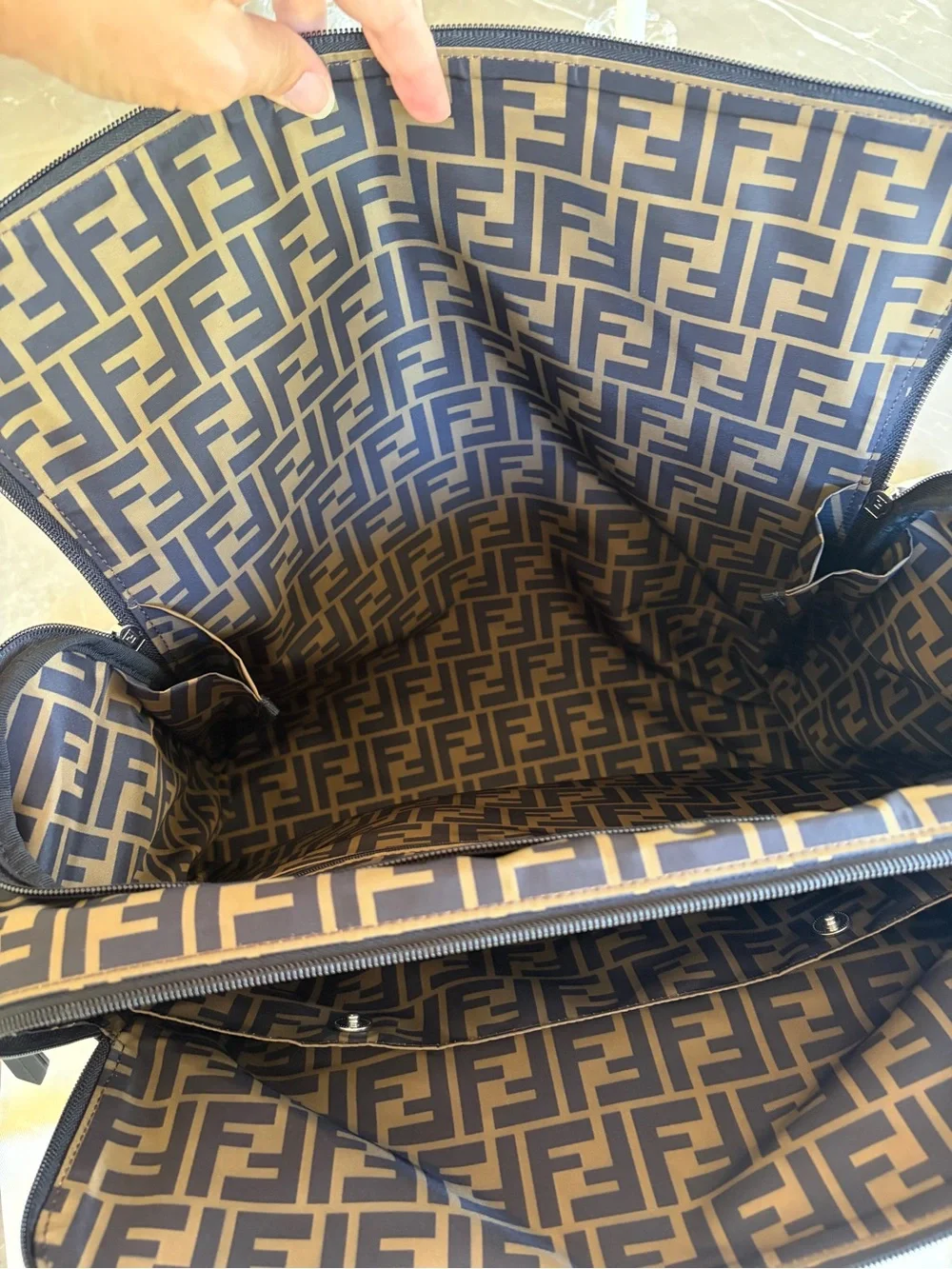 Fendi Beige and Black FF Logo Baby Bag